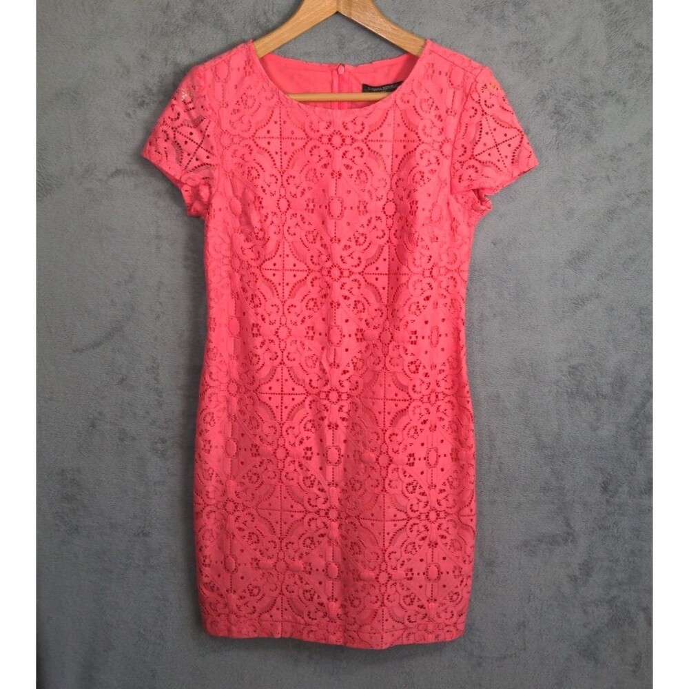 NWT Banana Republic Sheath Dress Sz 0 Coral Lace Lined Short Sleeve Classic